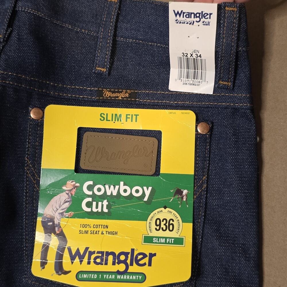 Wrangler Cowboy Cut Jeans Men 32X34 Slim Fit 936 Western Blue Denim NWT